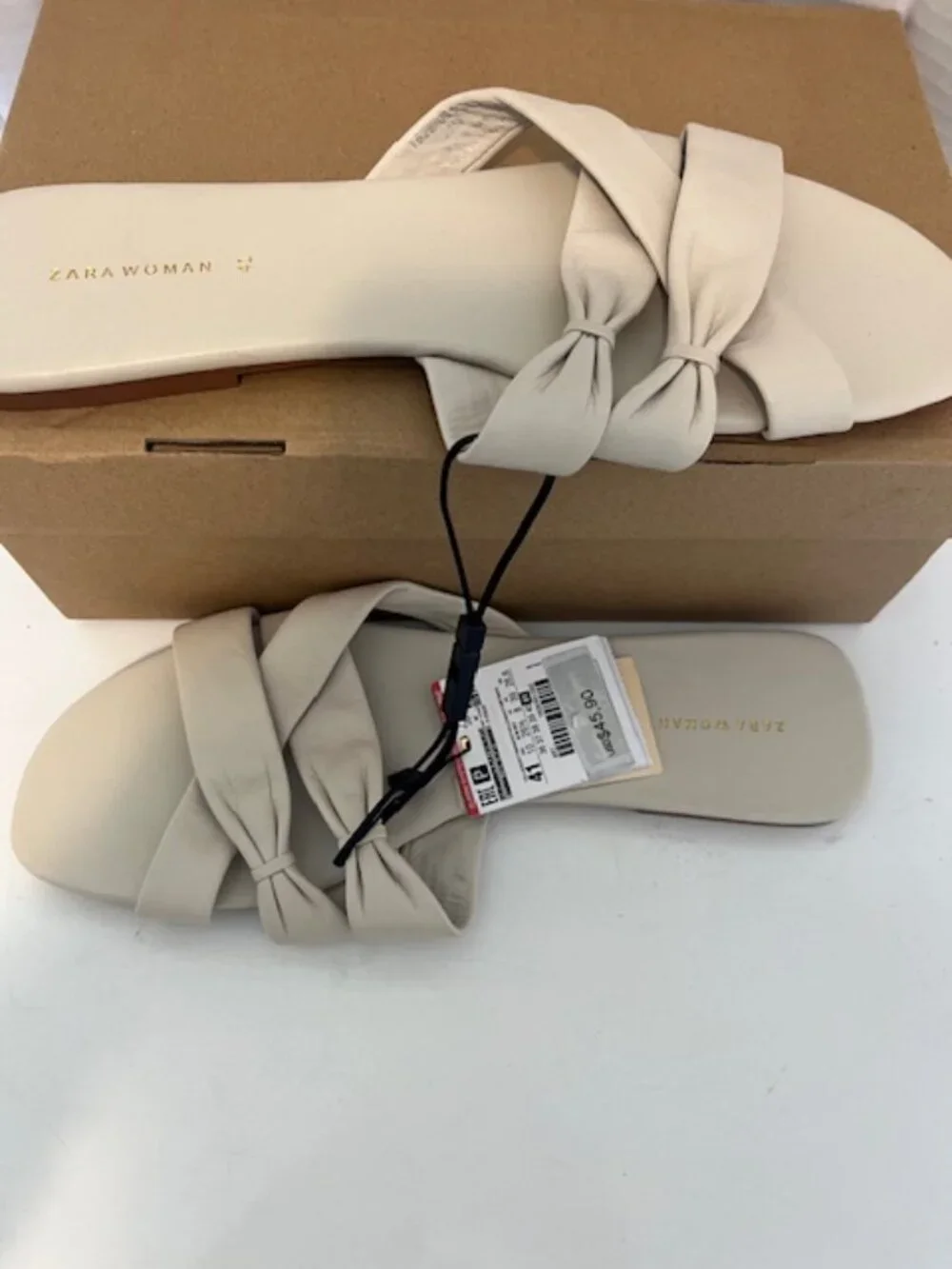 Zara bone color leather flat sandal. - Picture 5 of 5